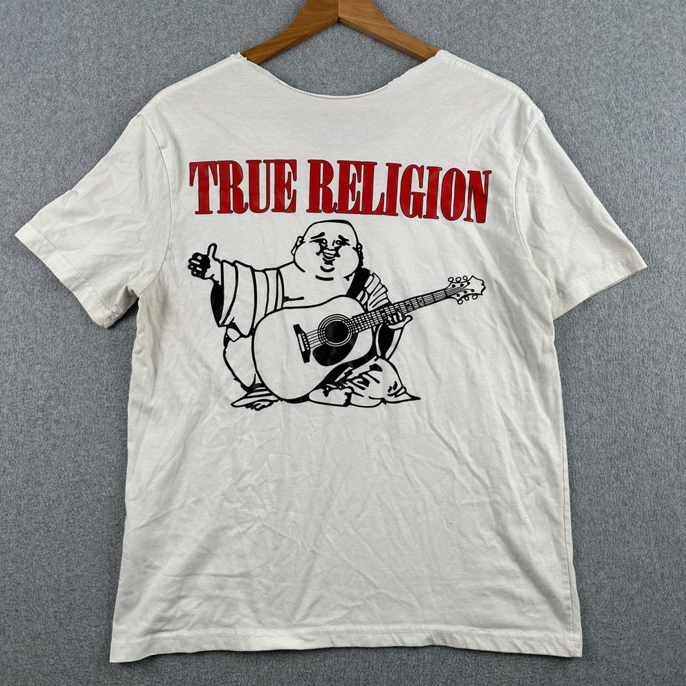 True Religion Product Type Mens L Buddha Guitar White Graphic Tee